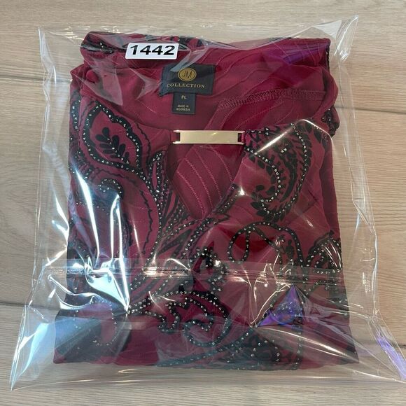 JM Collection‎ Womens Blouse PL Red/Black Velvet Beaded Paisley dark academia - Picture 8 of 8